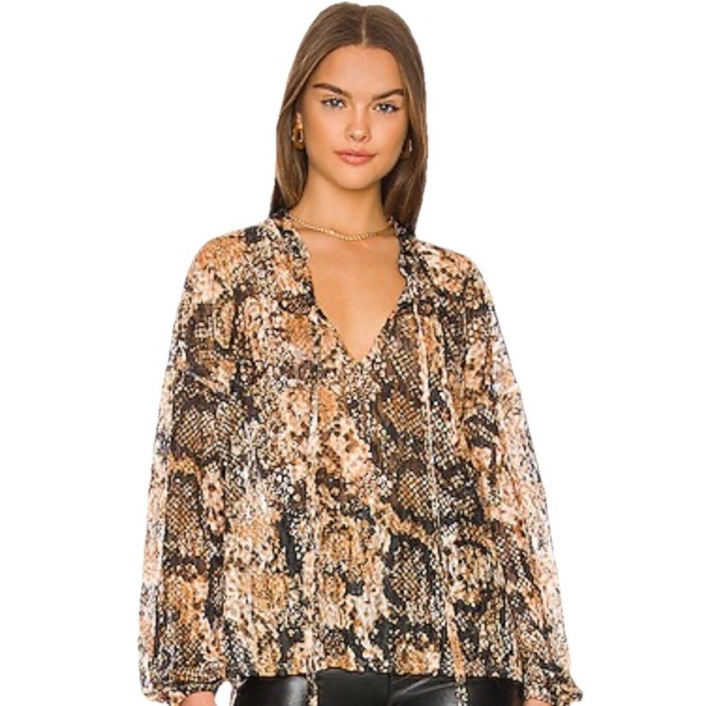 Free People‎ Out For The Night Top XS Snake Print Boho Oversized Semi Sheer Boho